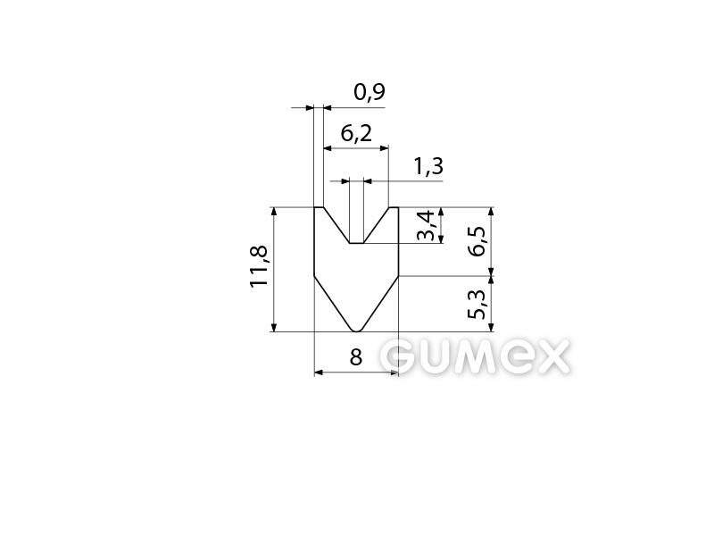 "V" Silikonprofil, 11,8x8mm, 55°ShA, -50°C/+180°C, weiß, 